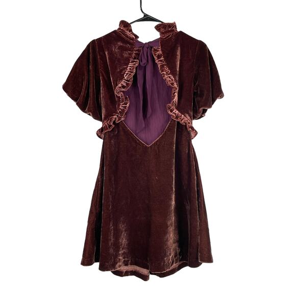 Free People NWT Gum Drop Mini Dress Size XS Brown Purple Shimmery Velvet - Picture 3 of 15